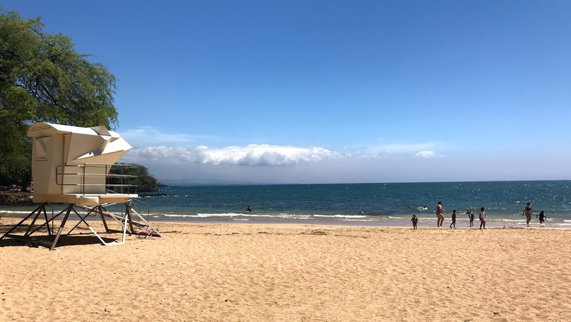 See that in the distance? Vog. Inside the vog is Kona-Kailua. Picture taken north from Spencer Beach.
